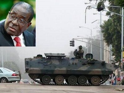 Р. Мугабе; бронетехника в столице Зимбабве Хараре, 15.11.17. Фото: Reuters, haqqin.az