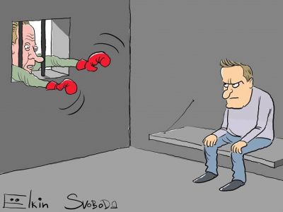 Золотов вызывает на "поединок" Навального. Карикатура С.Елкина: svoboda.org
