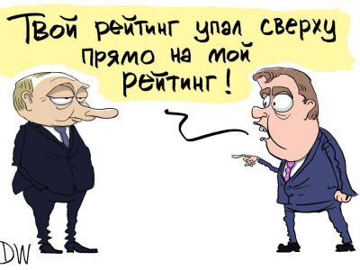 Медведев, ВВП и рейтинги. Карикатура С.Елккина: dw.com