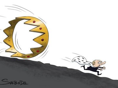 Путин и корона. Карикатура С.Елкина: svoboda.org