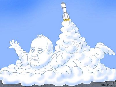Рогозин и ракета (карикатура С.Елкина). Источник - https://www.facebook.com/sergey.elkin1