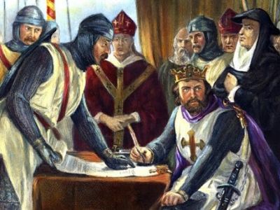 Подписание Великой Хартии Вольностей (Magna Carta) королем Иоанном Безземельным. Иллюстрация: theshakespeareblog.com